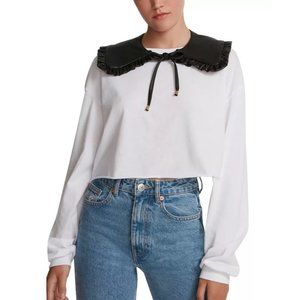 STEVE MADDEN Women's Ruffle-Trim Faux Leather Collar Black NWT